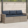Tuinbank 3-zits met kussens poly rattan grijs