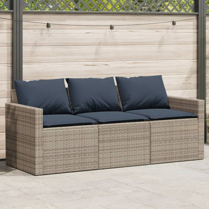 Tuinbank 3-zits met kussens poly rattan grijs