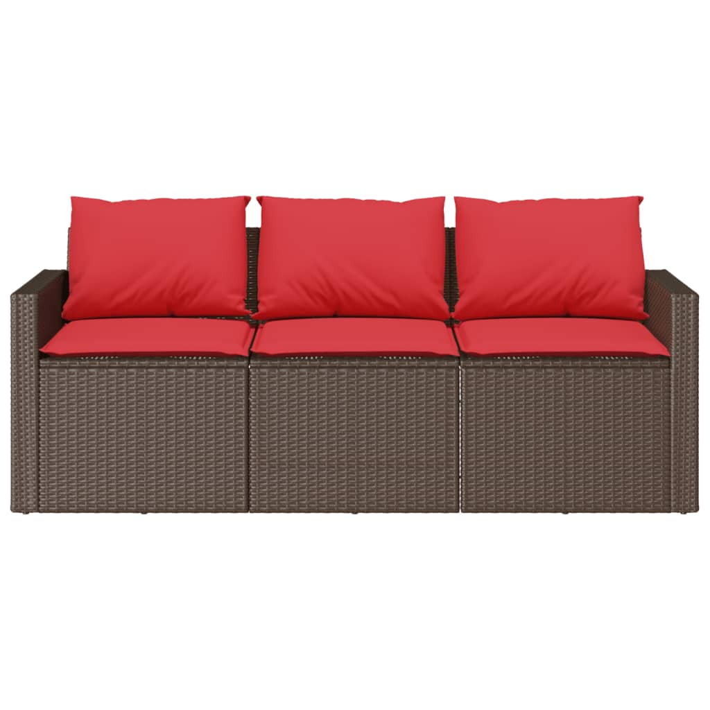 Tuinbank 3-zits met kussens poly rattan bruin