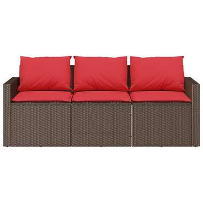 Tuinbank 3-zits met kussens poly rattan bruin