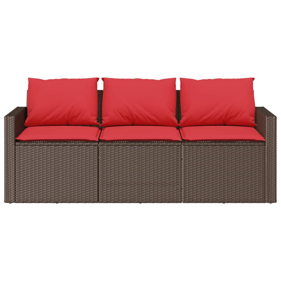 Tuinbank 3-zits met kussens poly rattan bruin