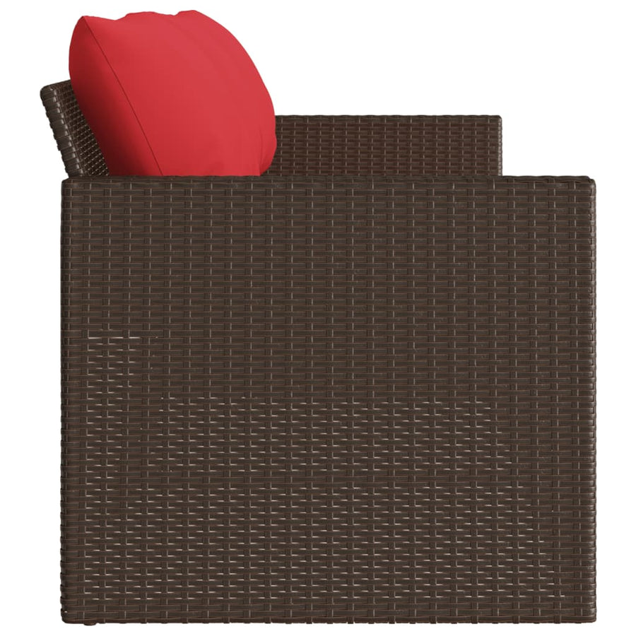 Tuinbank 3-zits met kussens poly rattan bruin