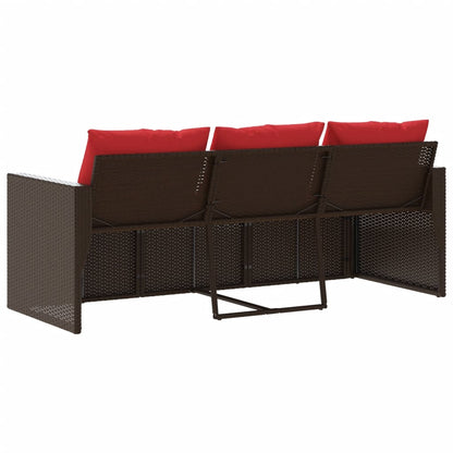 Tuinbank 3-zits met kussens poly rattan bruin