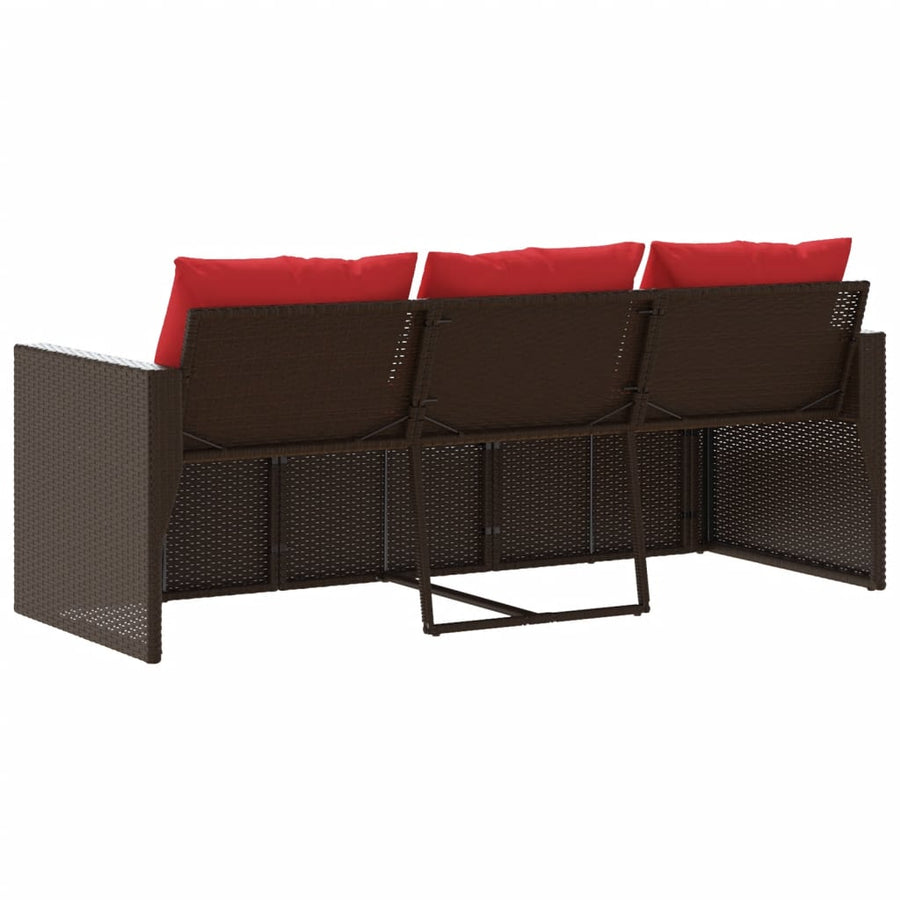 Tuinbank 3-zits met kussens poly rattan bruin