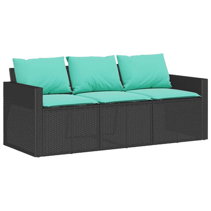 Tuinbank 3-zits met kussens poly rattan zwart