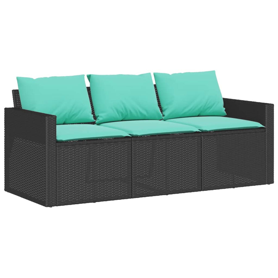 Tuinbank 3-zits met kussens poly rattan zwart