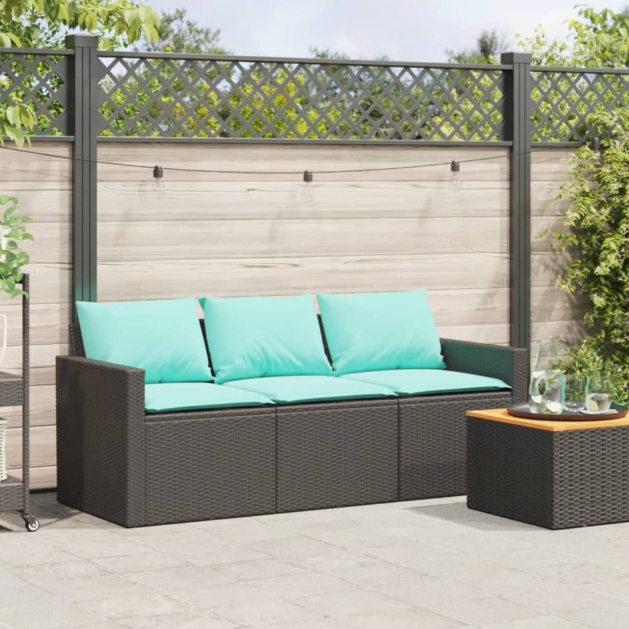 Tuinbank 3-zits met kussens poly rattan zwart