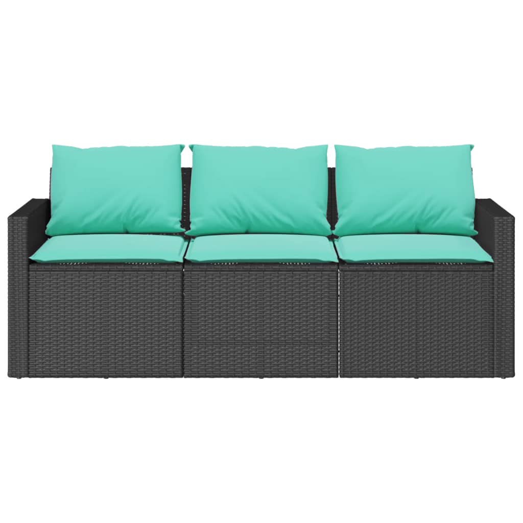 Tuinbank 3-zits met kussens poly rattan zwart