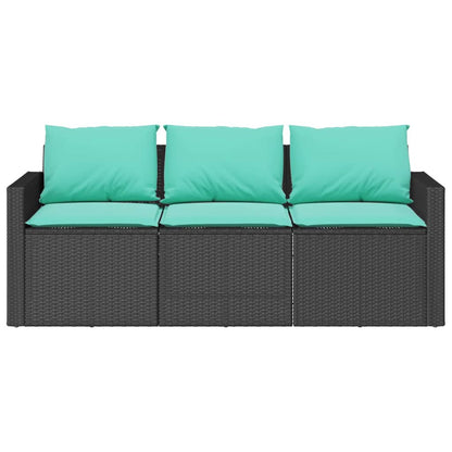 Tuinbank 3-zits met kussens poly rattan zwart