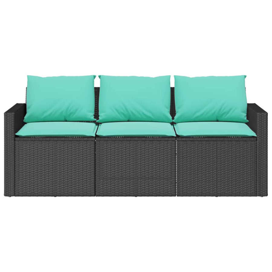 Tuinbank 3-zits met kussens poly rattan zwart