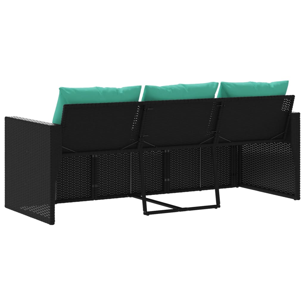 Tuinbank 3-zits met kussens poly rattan zwart