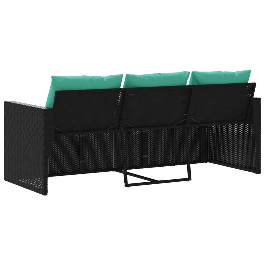 Tuinbank 3-zits met kussens poly rattan zwart