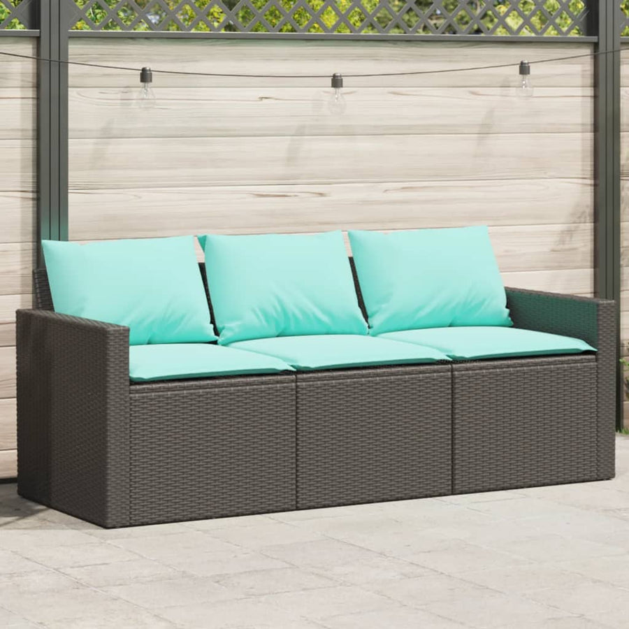 Tuinbank 3-zits met kussens poly rattan zwart
