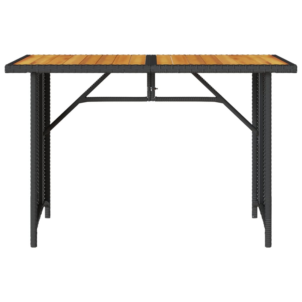 Tuintafel met houten blad 110x68x70 cm poly rattan zwart