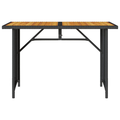 Tuintafel met houten blad 110x68x70 cm poly rattan zwart