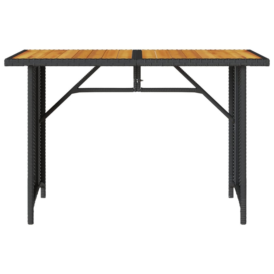 Tuintafel met houten blad 110x68x70 cm poly rattan zwart