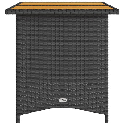 Tuintafel met houten blad 110x68x70 cm poly rattan zwart