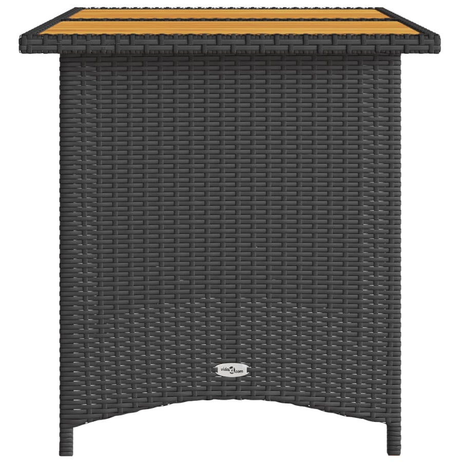 Tuintafel met houten blad 110x68x70 cm poly rattan zwart