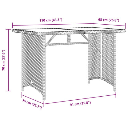 Tuintafel met houten blad 110x68x70 cm poly rattan zwart