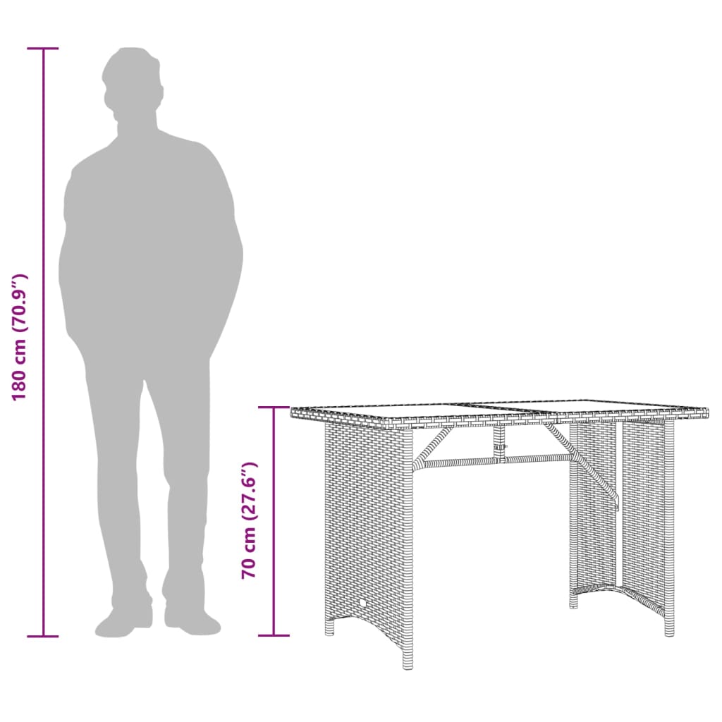 Tuintafel met houten blad 110x68x70 cm poly rattan zwart