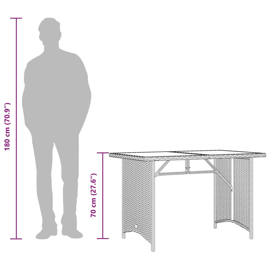 Tuintafel met houten blad 110x68x70 cm poly rattan zwart