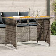Garden table with wooden top 110x68x70 cm poly rattan grey
