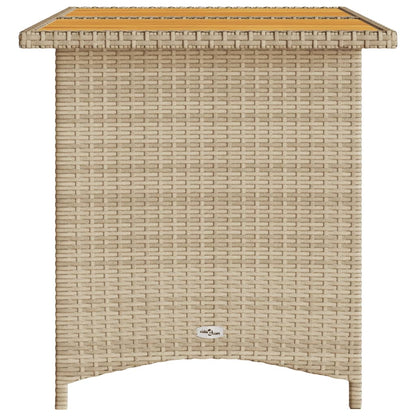 Tuintafel met houten blad 110x68x70 cm poly rattan beige