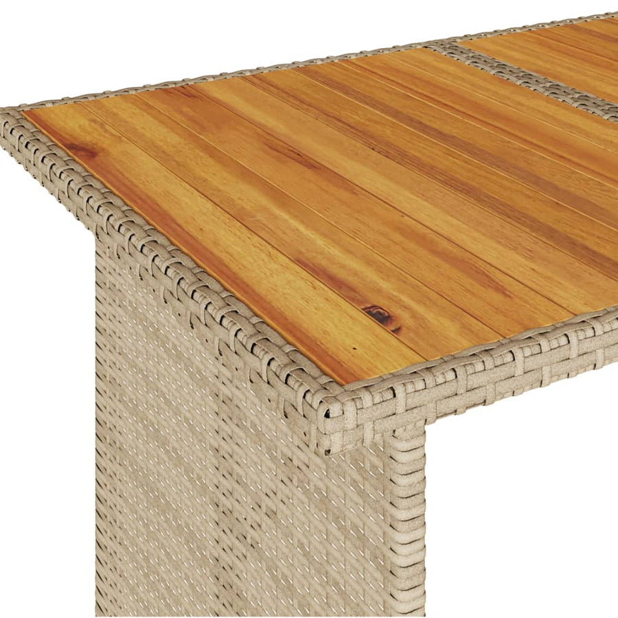 Tuintafel met houten blad 110x68x70 cm poly rattan beige