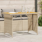 Garden table with wooden top 110x68x70 cm poly rattan beige
