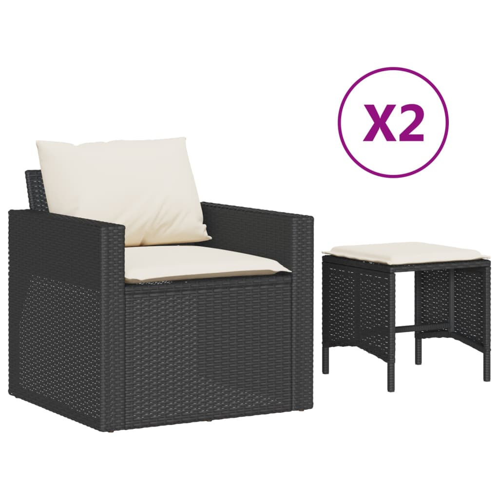 4-delige Loungeset met kussens poly rattan zwart
