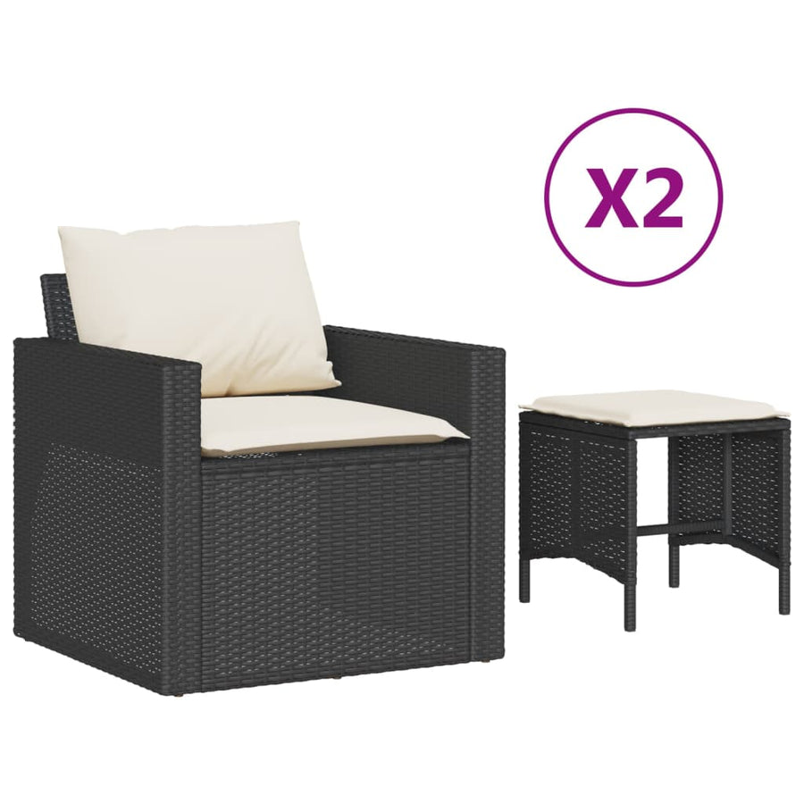 4-delige Loungeset met kussens poly rattan zwart
