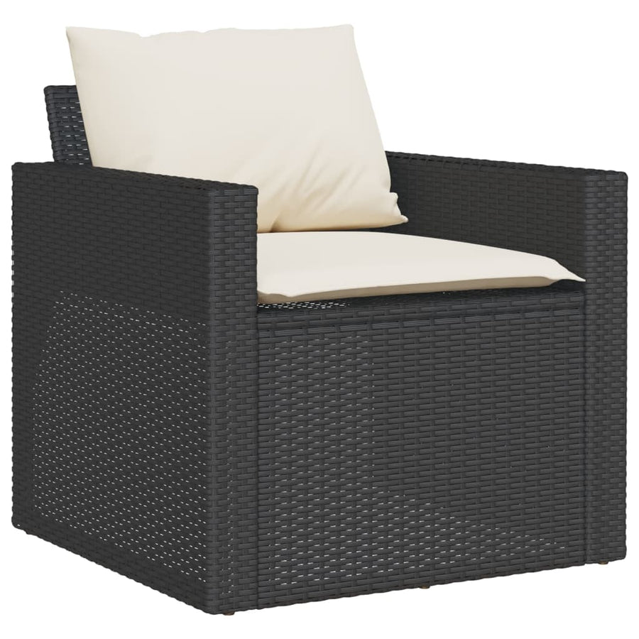 4-delige Loungeset met kussens poly rattan zwart