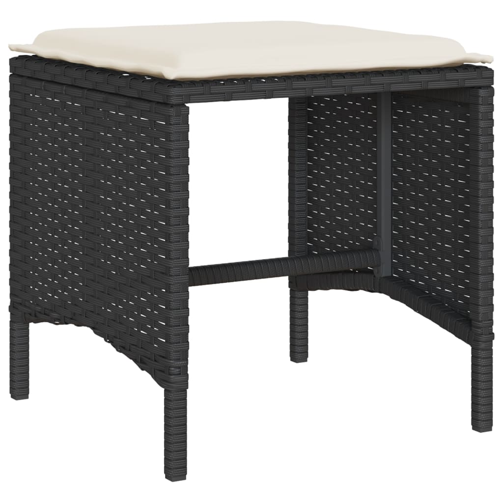 4-delige Loungeset met kussens poly rattan zwart
