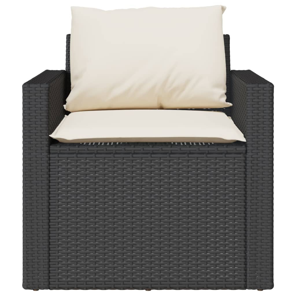 4-delige Loungeset met kussens poly rattan zwart