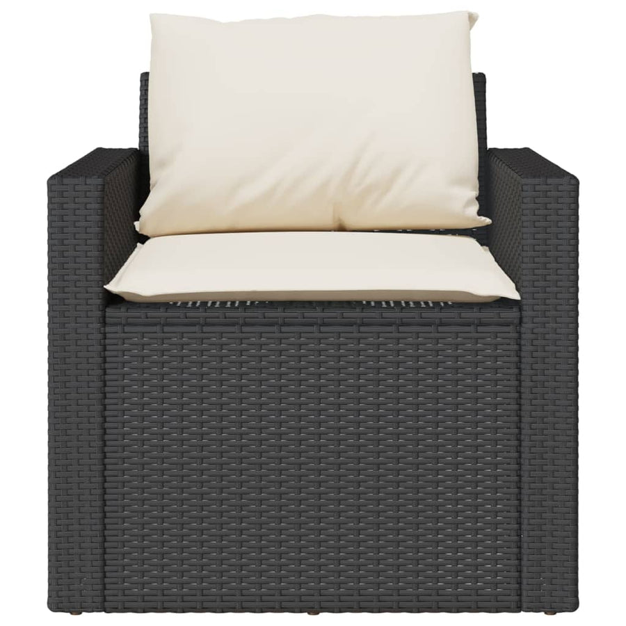 4-delige Loungeset met kussens poly rattan zwart