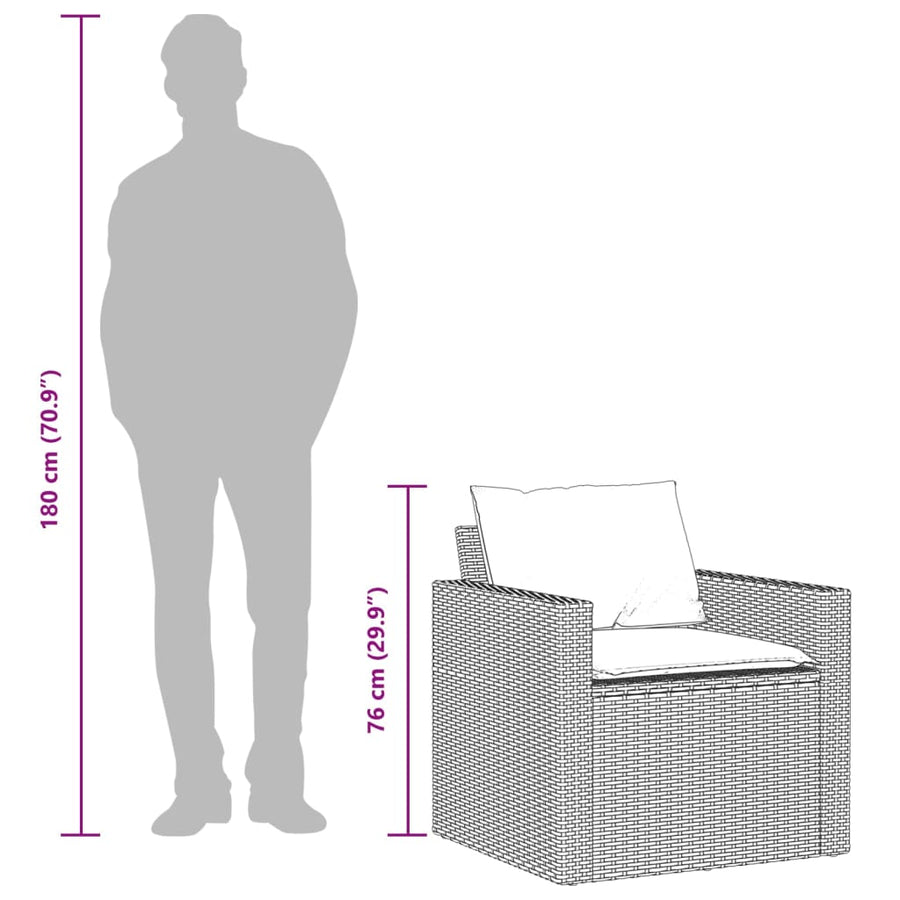 4-delige Loungeset met kussens poly rattan zwart