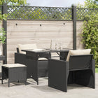 4-delige Loungeset met kussens poly rattan zwart