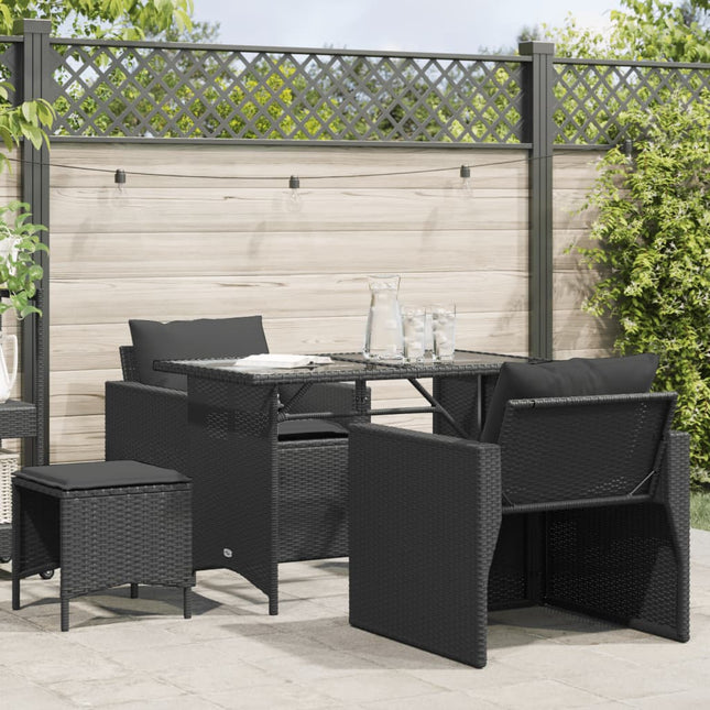 4-delige Loungeset met kussens poly rattan zwart