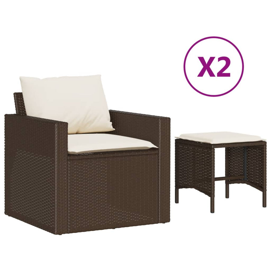 4-delige Loungeset met kussens poly rattan bruin