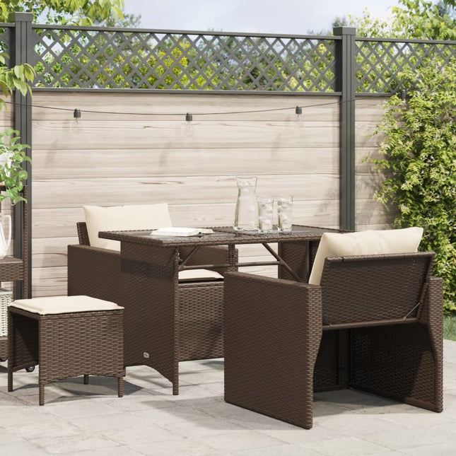 4-delige Loungeset met kussens poly rattan bruin