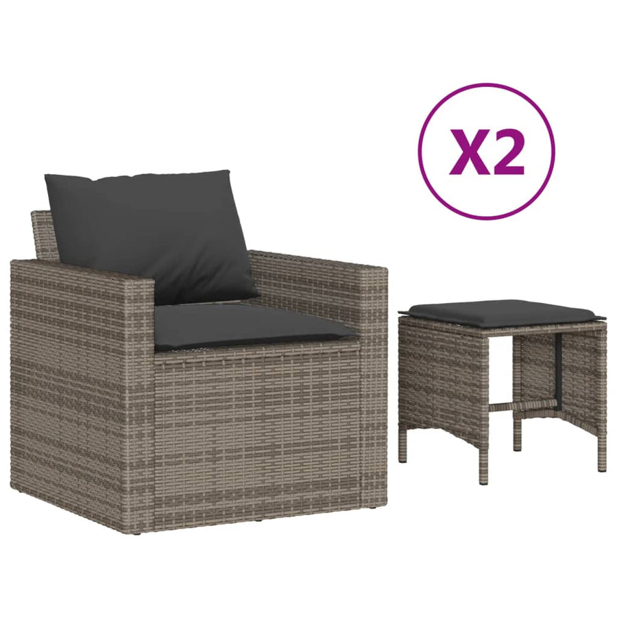 4-delige Loungeset met kussens poly rattan grijs