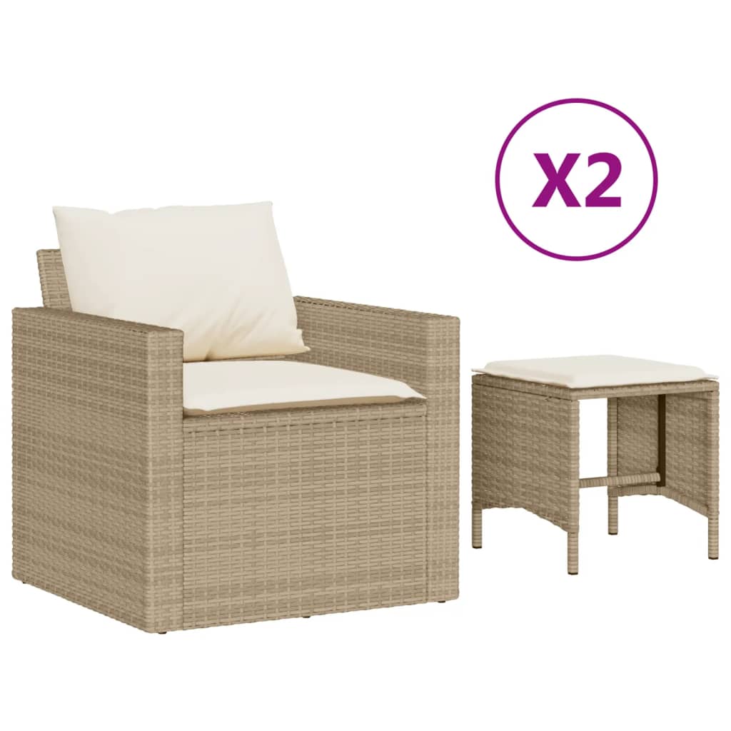 4-delige Loungeset met kussens poly rattan beige