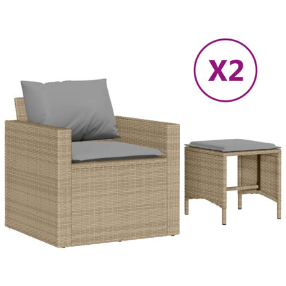 4-delige Loungeset met kussens poly rattan beige