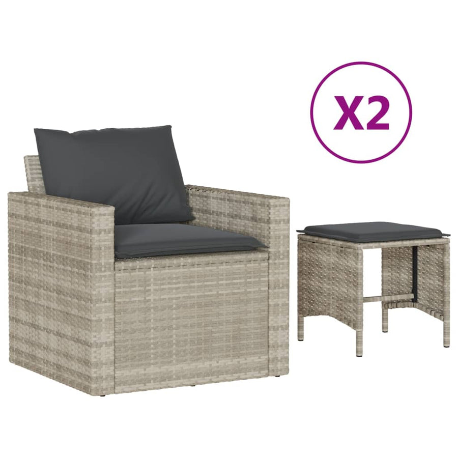4-delige Loungeset met kussens poly rattan lichtgrijs