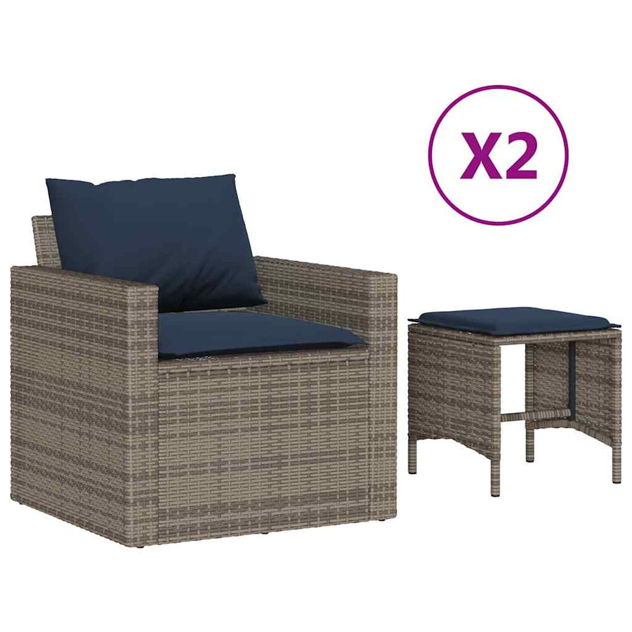 4-delige Loungeset met kussens poly rattan grijs