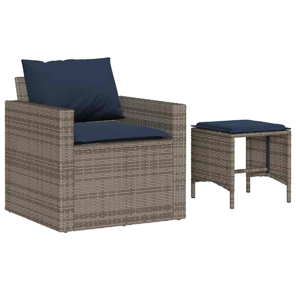4-delige Loungeset met kussens poly rattan grijs