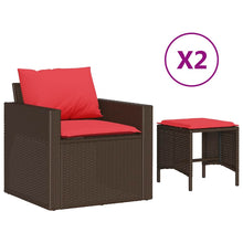 4-delige Loungeset met kussens poly rattan bruin