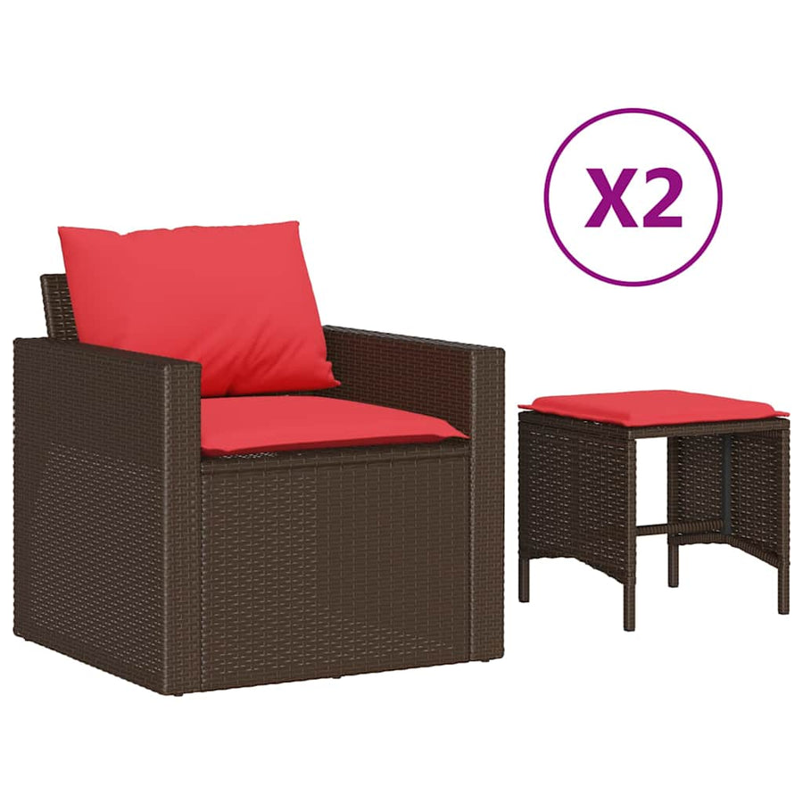 4-delige Loungeset met kussens poly rattan bruin