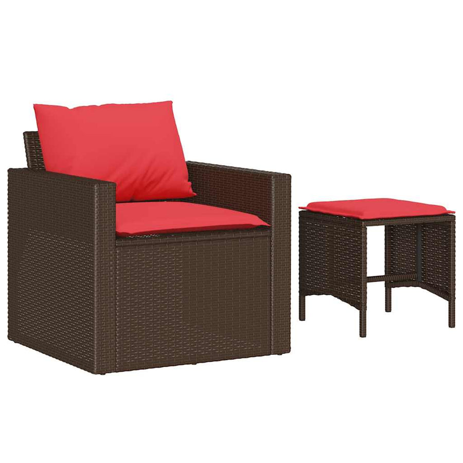 4-delige Loungeset met kussens poly rattan bruin