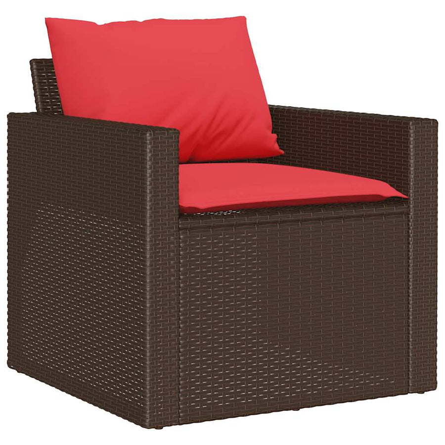 4-delige Loungeset met kussens poly rattan bruin